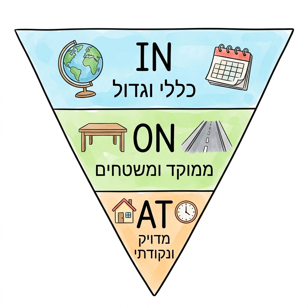 In On At Prepositions Triangle Diagram Hebrew